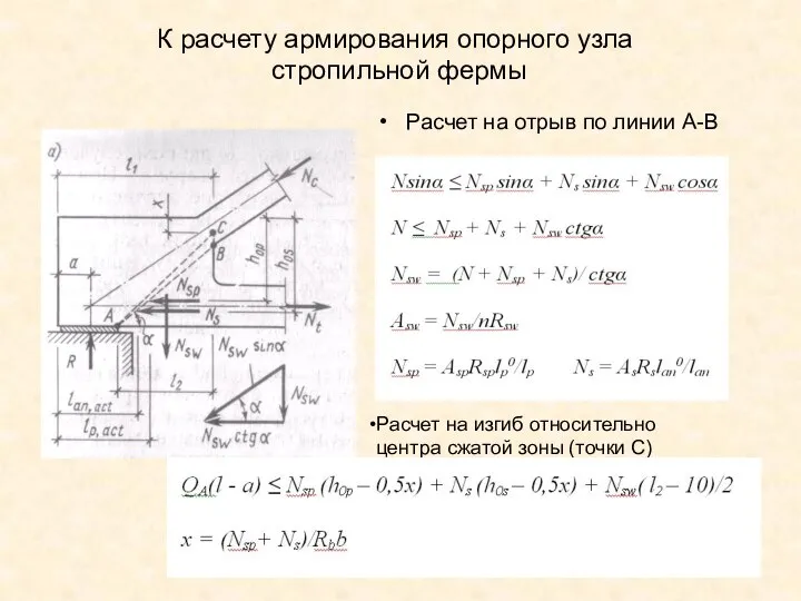 К расчету армирования опорного узла стропильной фермы Расчет на отрыв по