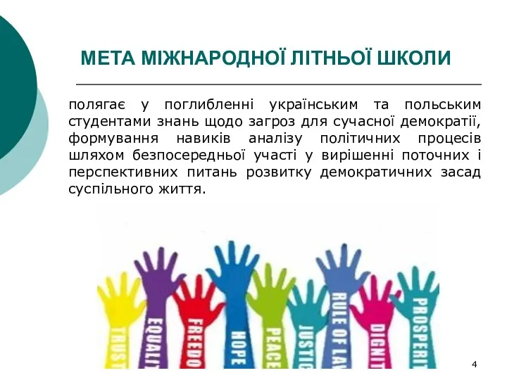 МЕТА МІЖНАРОДНОЇ ЛІТНЬОЇ ШКОЛИ полягає у поглибленні українським та польським студентами