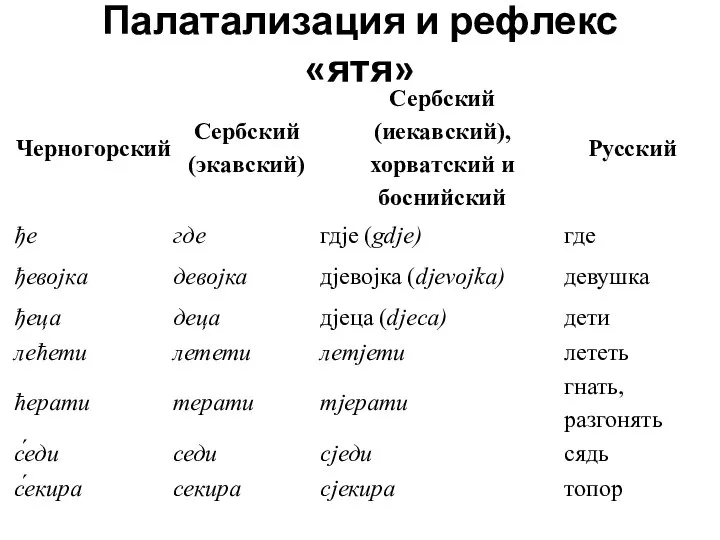 Палатализация и рефлекс «ятя»