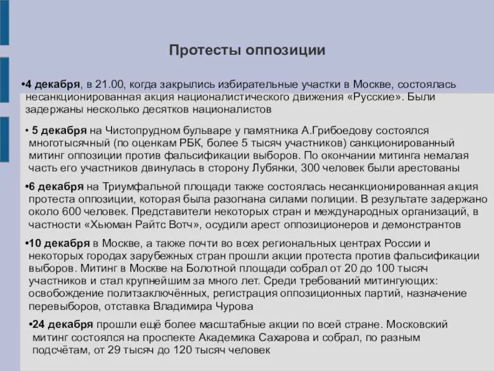 Протесты оппозиции 4 декабря, в 21.00, когда закрылись избирательные участки в