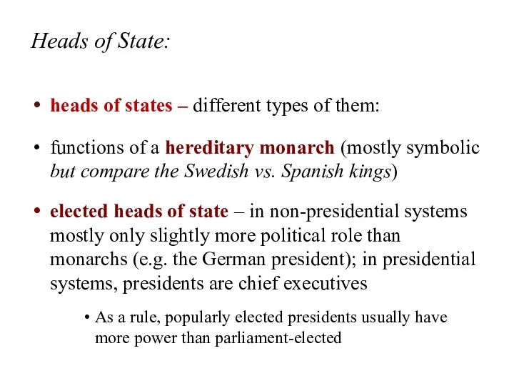 Heads of State: heads of states – different types of them: