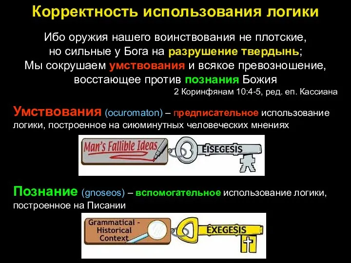 Корректность использования логики Ибо оружия нашего воинствования не плотские, но сильные