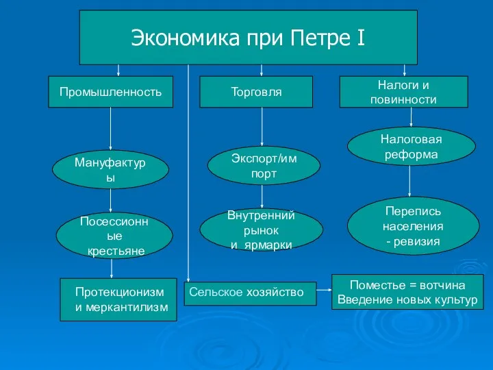 Экономика при Петре I Промышленность Налоги и повинности Торговля Посессионные крестьяне