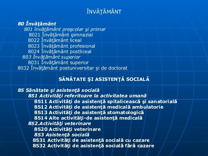 ÎNVĂŢĂMÂNT 80 Învăţământ 801 învăţământ preşcolar şi primar 8021 Învăţământ gimnazial