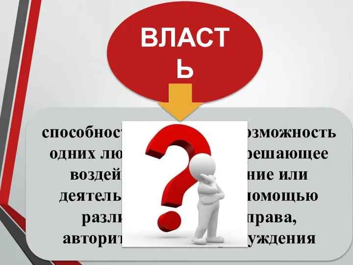 способность, право или возможность одних людей оказывать решающее воздействие на поведение