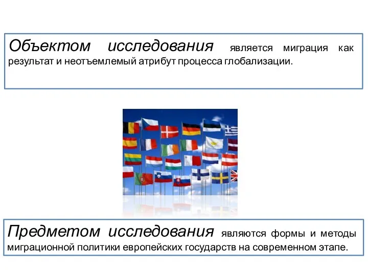 Объектом исследования является миграция как результат и неотъемлемый атрибут процесса глобализации.