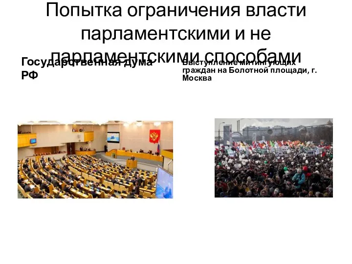 Попытка ограничения власти парламентскими и не парламентскими способами Государственная дума РФ