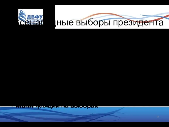 Всенародные выборы президента (-) Всенародность = миф Всенародность = 1/3 избирательного