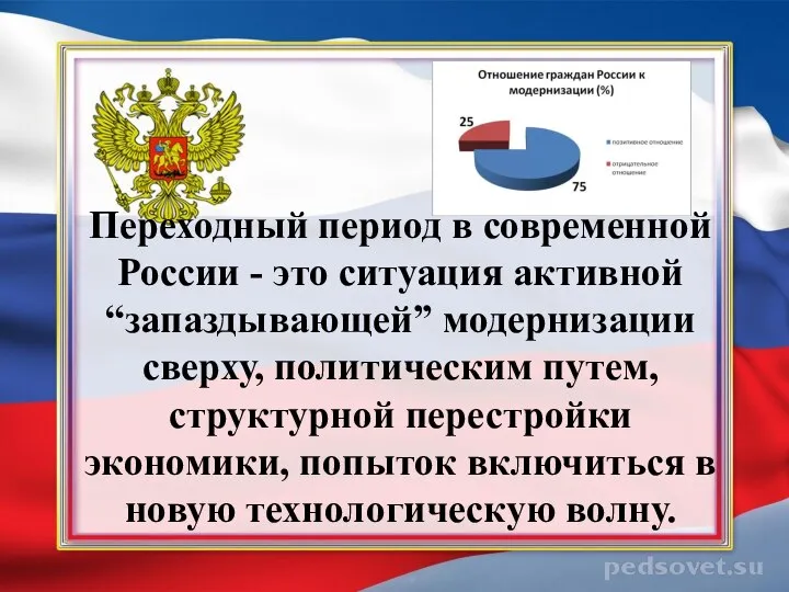 Переходный период в современной России - это ситуация активной “запаздывающей” модернизации