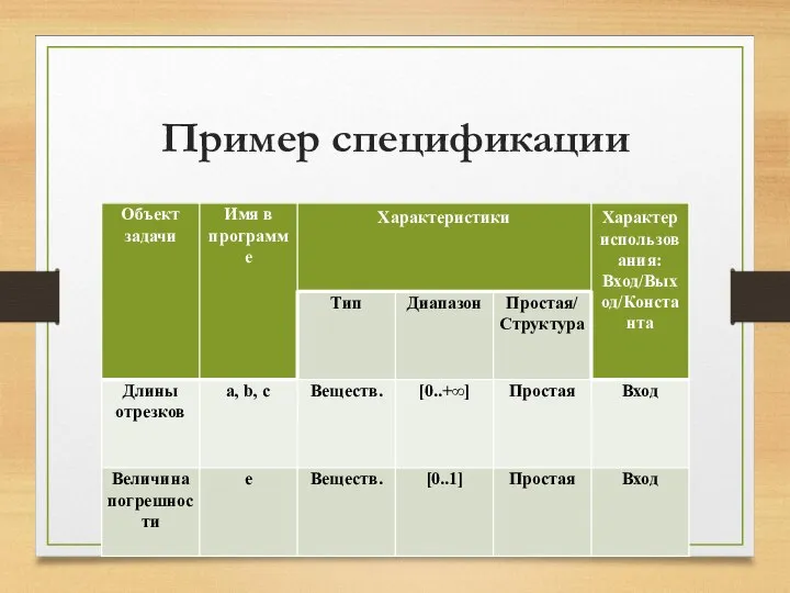 Пример спецификации