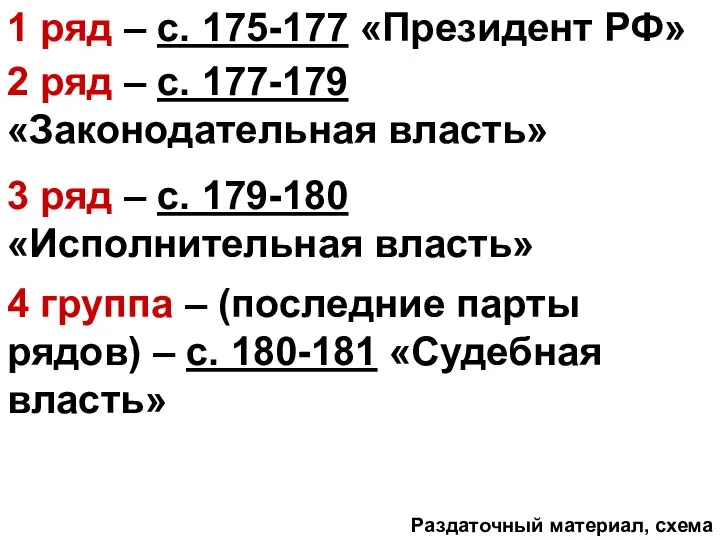 1 ряд – с. 175-177 «Президент РФ» 2 ряд – с.