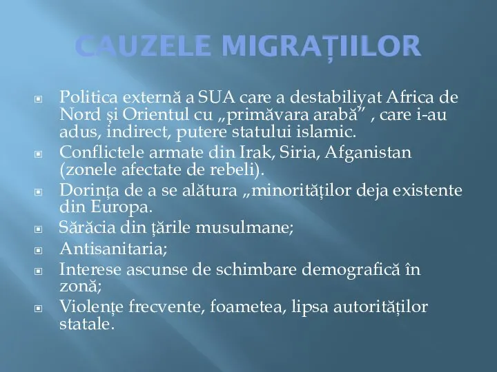 CAUZELE MIGRAȚIILOR Politica externă a SUA care a destabiliyat Africa de