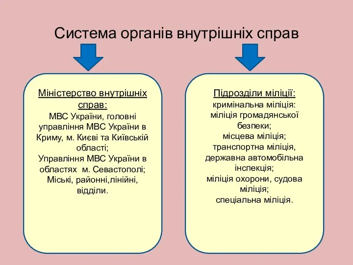 Система органів внутрішніх справ Міністерство внутрішніх справ: МВС України, головні управління