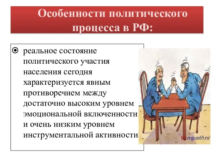 Особенности политического процесса в РФ: реальное состояние политического участия населения сегодня