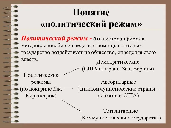 Понятие «политический режим» Политический режим - это система приёмов, методов, способов