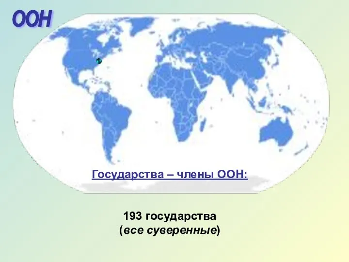 Государства – члены ООН: 193 государства (все суверенные) ООН