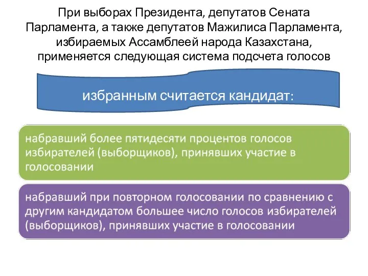 При выборах Президента, депутатов Сената Парламента, а также депутатов Мажилиса Парламента,