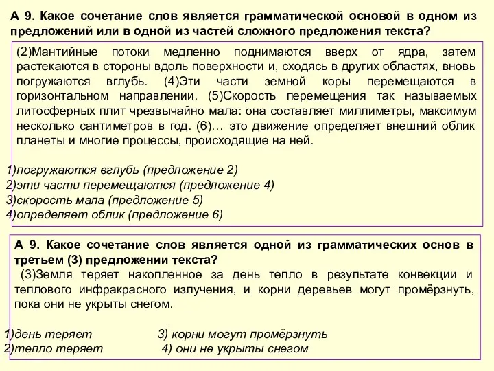 А 9. Какое сочетание слов является грамматической основой в одном из