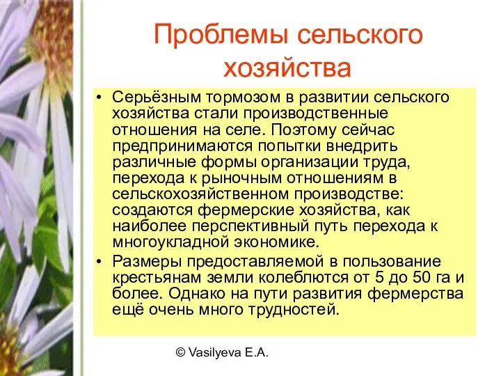 © Vasilyeva E.A. Проблемы сельского хозяйства Серьёзным тормозом в развитии сельского