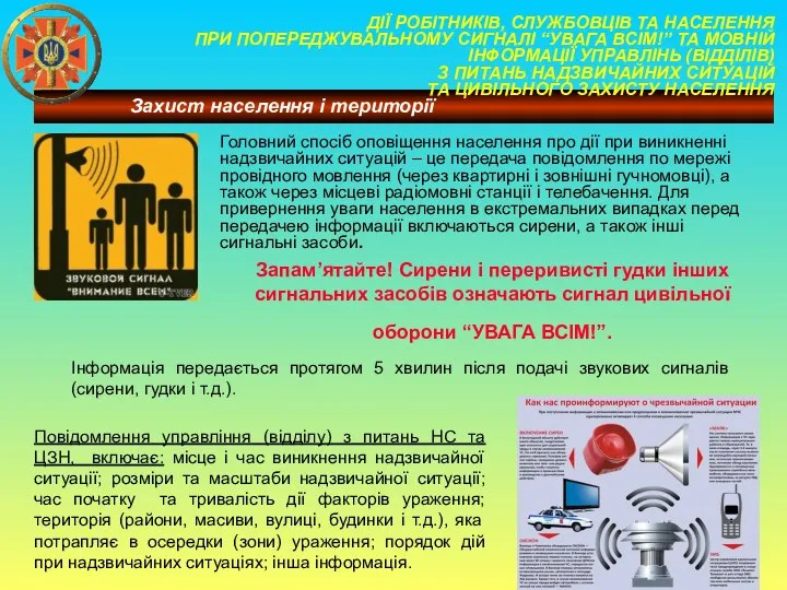 ДІЇ РОБІТНИКІВ, СЛУЖБОВЦІВ ТА НАСЕЛЕННЯ ПРИ ПОПЕРЕДЖУВАЛЬНОМУ СИГНАЛІ “УВАГА ВСІМ!” ТА