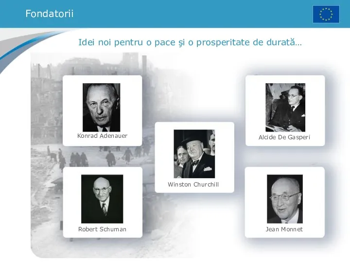 Konrad Adenauer Robert Schuman Winston Churchill Alcide De Gasperi Jean Monnet