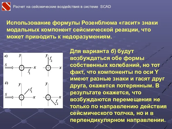 Использование формулы Розенблюма «гасит» знаки модальных компонент сейсмической реакции, что может