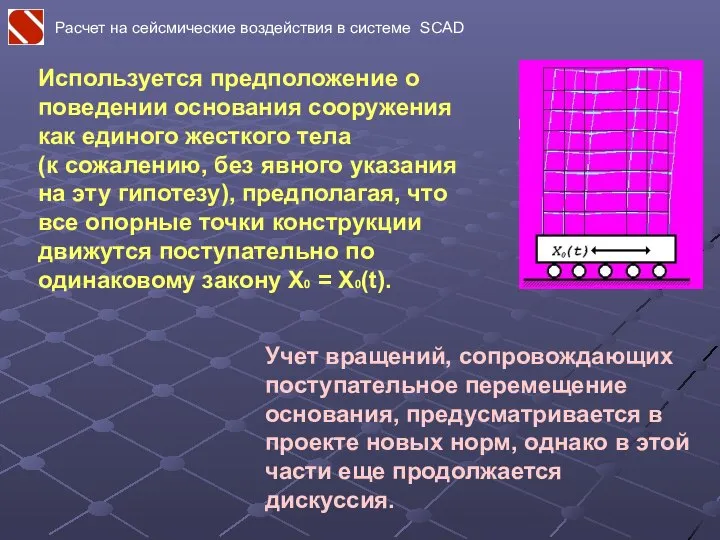 Используется предположение о поведении основания сооружения как единого жесткого тела (к