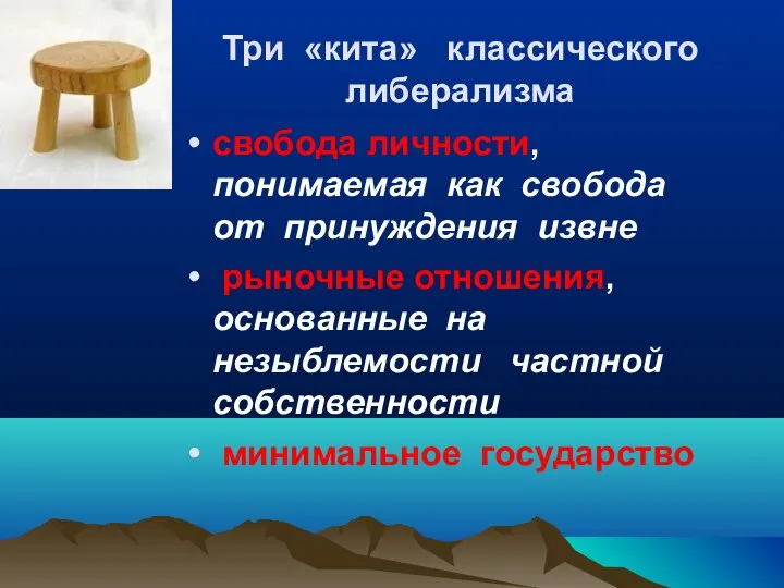 Три «кита» классического либерализма свобода личности, понимаемая как свобода от принуждения