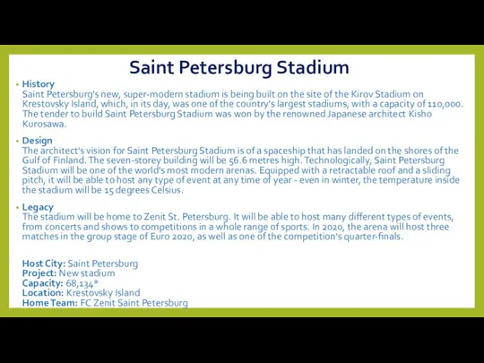 Saint Petersburg Stadium History Saint Petersburg's new, super-modern stadium is being