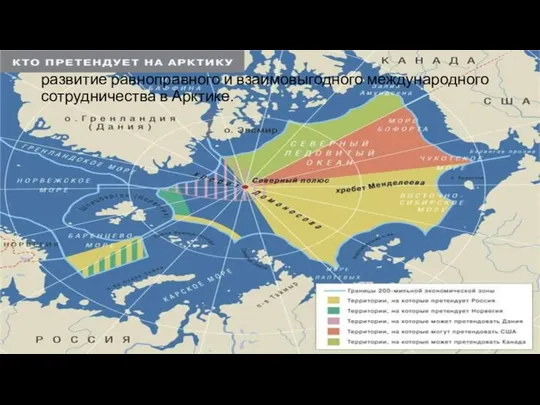 развитие равноправного и взаимовыгодного международного сотрудничества в Арктике.