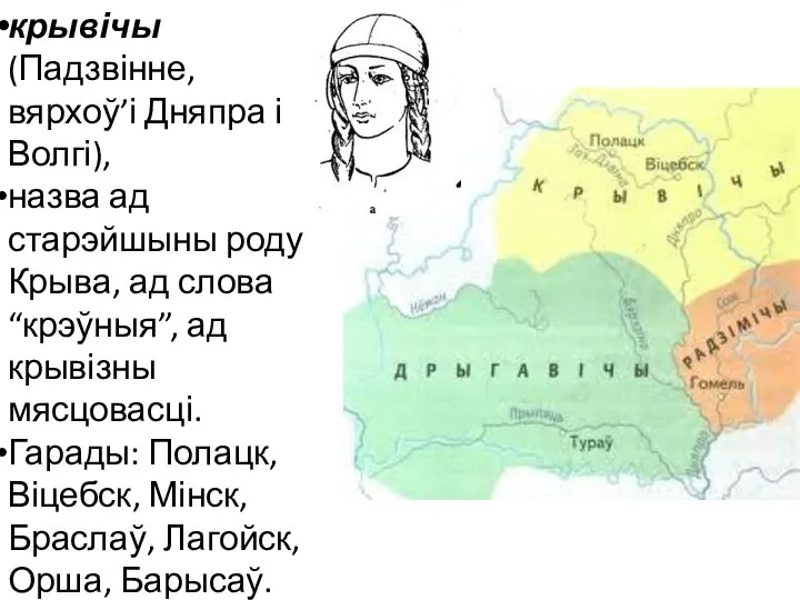 крывічы (Падзвінне, вярхоў’і Дняпра і Волгі), назва ад старэйшыны роду Крыва,