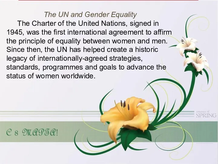 The UN and Gender Equality The Charter of the United Nations,