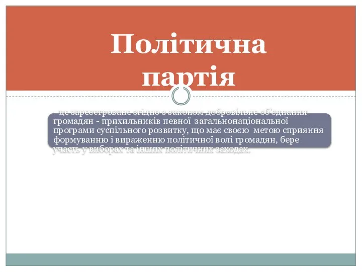 Політична партія - це зареєстроване згідно з законом добровільне об'єднання громадян