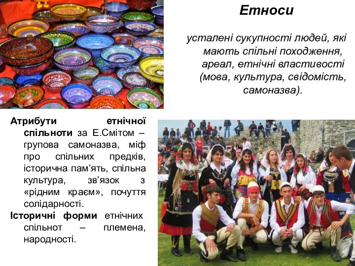 Атрибути етнічної спільноти за Е.Смітом – групова самоназва, міф про спільних