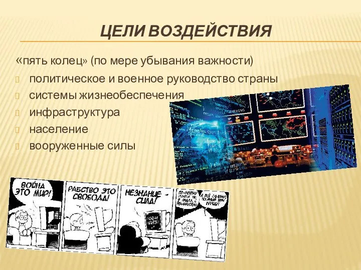 ЦЕЛИ ВОЗДЕЙСТВИЯ «пять колец» (по мере убывания важности) политическое и военное