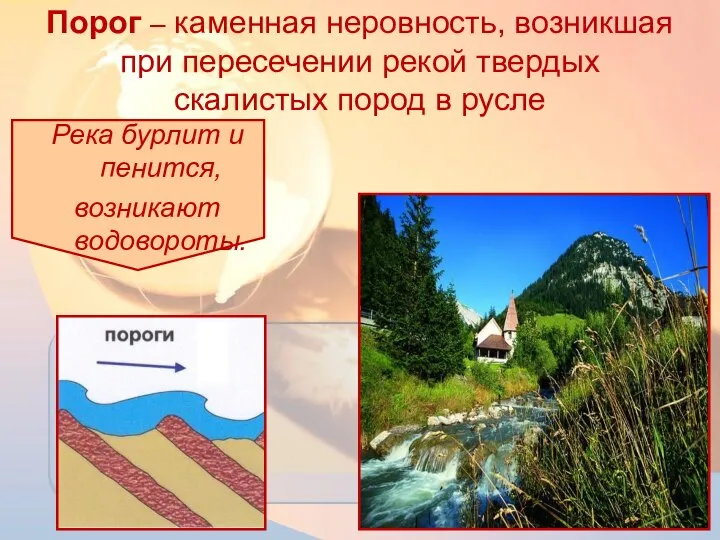 Река бурлит и пенится, возникают водовороты. Порог – каменная неровность, возникшая