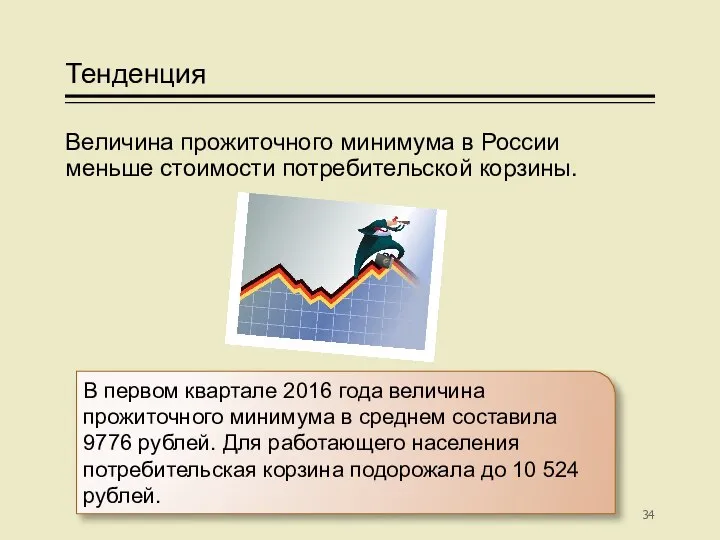 Тенденция Величина прожиточного минимума в России меньше стоимости потребительской корзины. В