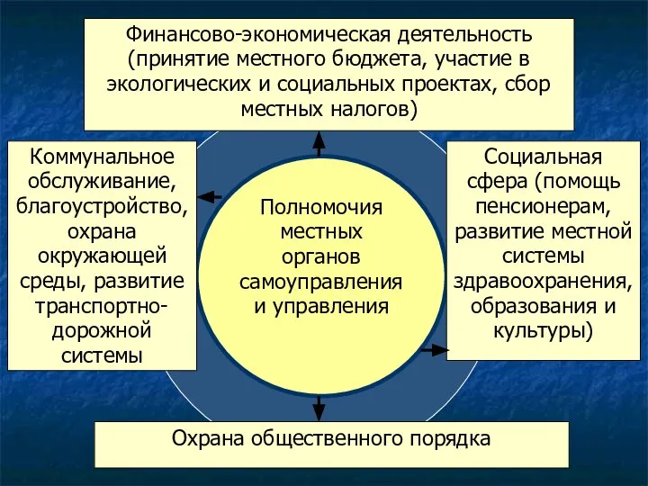 Полномочия местных органов самоуправления и управления Финансово-экономическая деятельность (принятие местного бюджета,