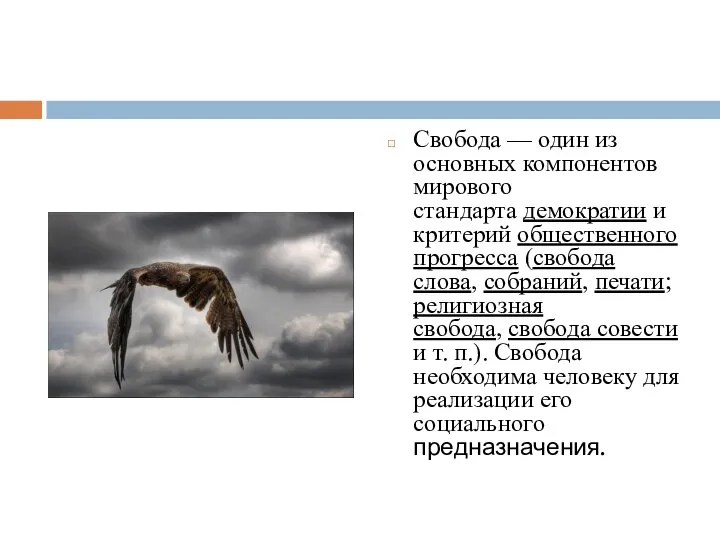 Свобода — один из основных компонентов мирового стандарта демократии и критерий