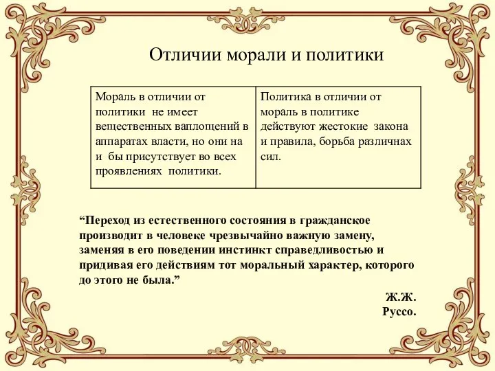 Отличии морали и политики “Переход из естественного состояния в гражданское производит