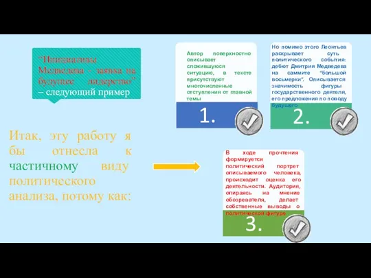 “Инициативы Медведева - заявка на будущее лидерство” – следующий пример Итак,