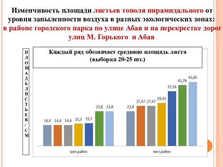 ПЛОЩАДЬ ЛИСТЬЕВ/СМ Каждый ряд обозначает среднюю площадь листа (выборка 20-25 шт.)