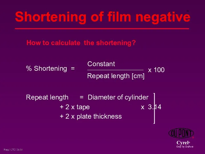 % Shortening = Repeat length = Diameter of cylinder + 2