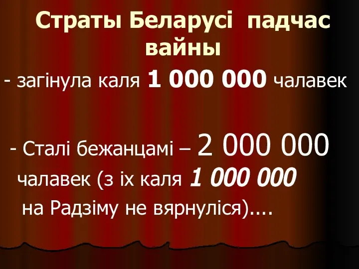 Страты Беларусі падчас вайны - загінула каля 1 000 000 чалавек