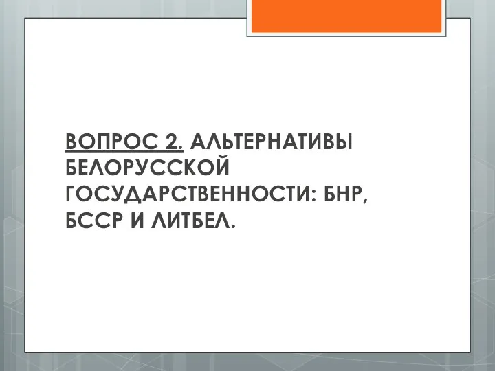 ВОПРОС 2. АЛЬТЕРНАТИВЫ БЕЛОРУССКОЙ ГОСУДАРСТВЕННОСТИ: БНР, БССР И ЛИТБЕЛ.