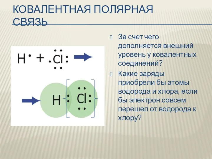 КОВАЛЕНТНАЯ ПОЛЯРНАЯ СВЯЗЬ За счет чего дополняется внешний уровень у ковалентных