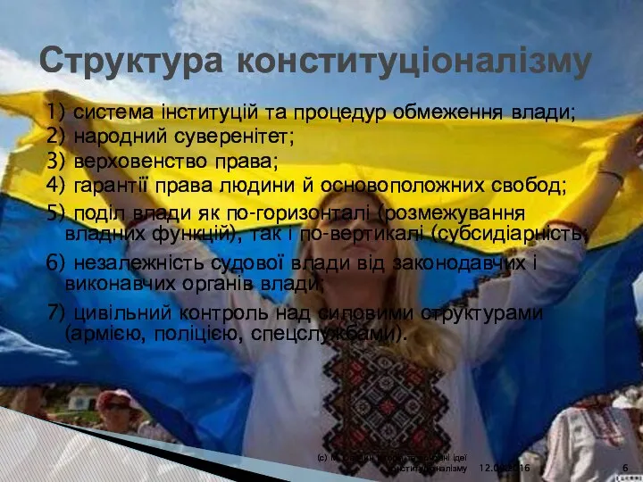 1) система інституцій та процедур обмеження влади; 2) народний суверенітет; 3)