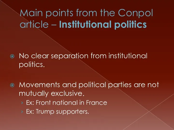 Main points from the Conpol article – Institutional politics No clear