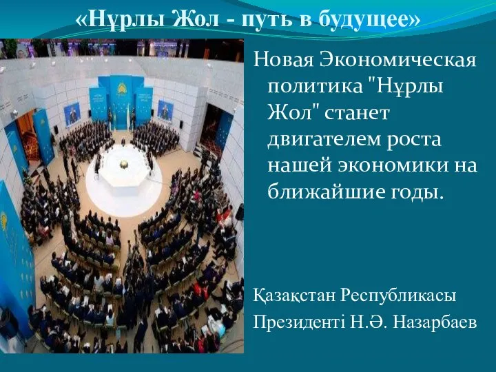 «Нұрлы Жол - путь в будущее» Новая Экономическая политика "Нұрлы Жол"