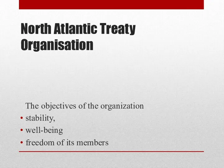 North Atlantic Treaty Organisation The objectives of the organization stability, well-being freedom of its members